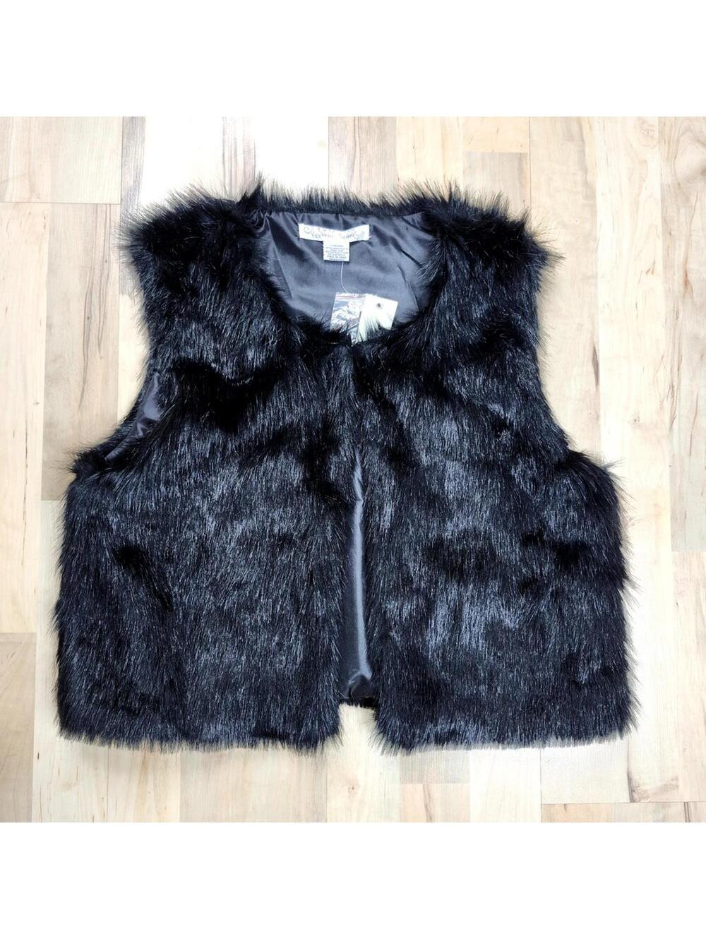 NEW with Tags Women's Chic Black Faux Fur Vest by Sans Souci Large